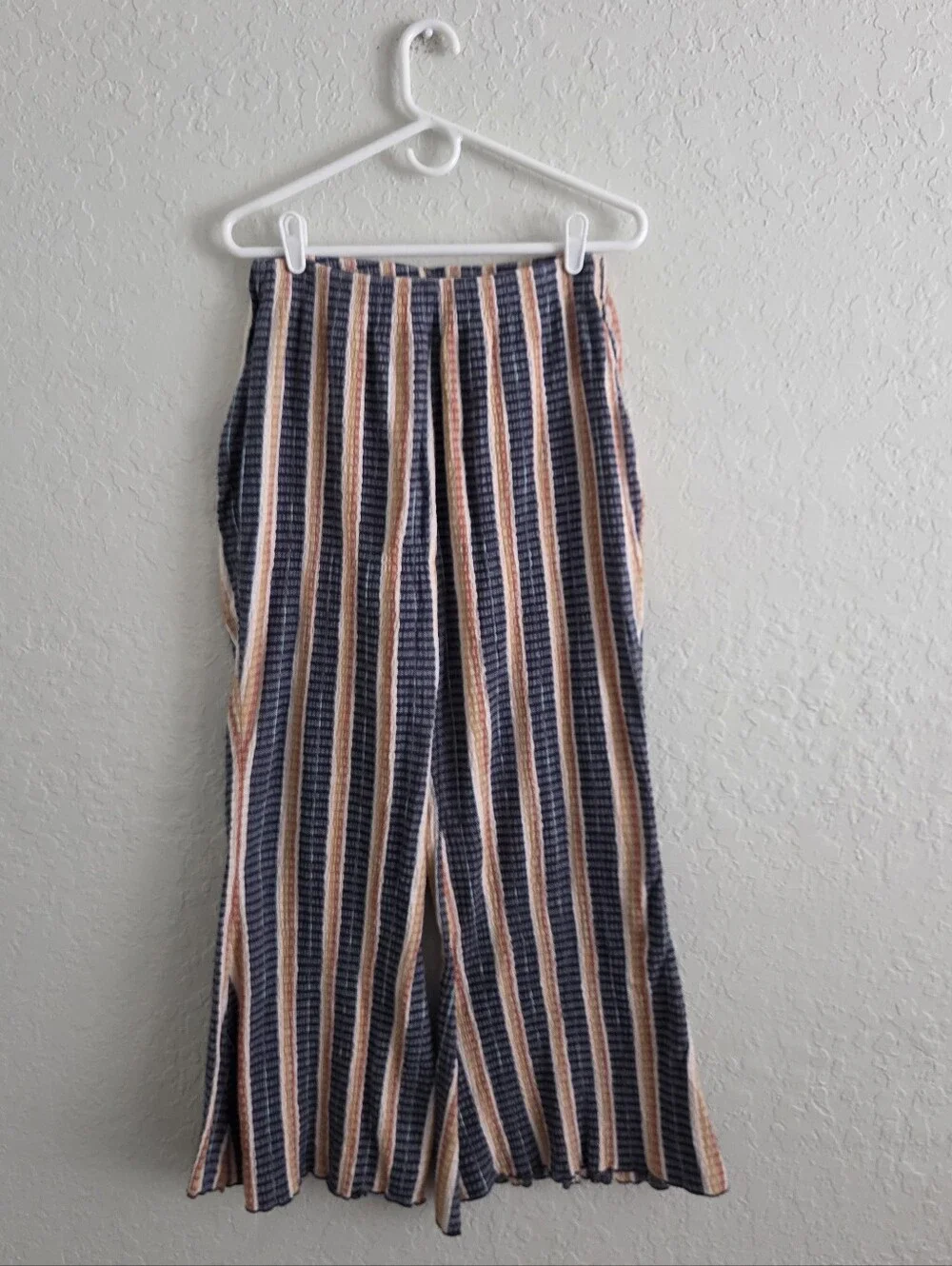 Free People Fine Line Slim High Waist Flare Pants Pull On Boho Textured Ankle